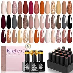 Beetles 23Pcs Gel Polish Kit: Nude, Pink & Burgundy with Glitters