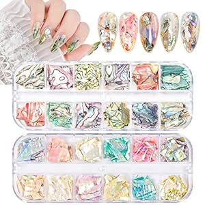 Seashell Nail Art Flakes in 24 Colors Set
